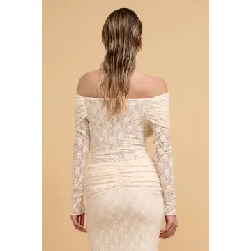 Studded Floral Lace Off Shoulder Foldover Top