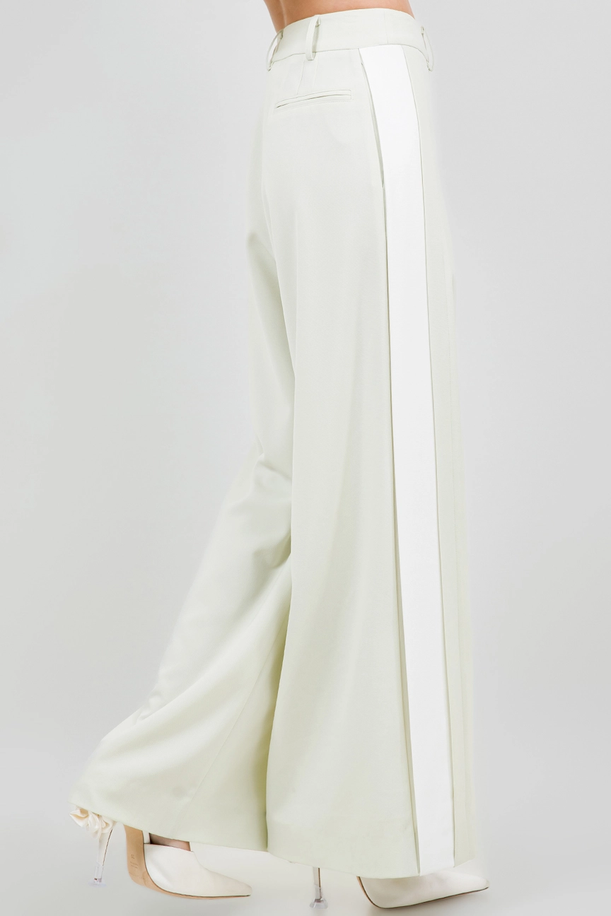 Contrast Side Panel Wide Leg Soft Woven Trousers