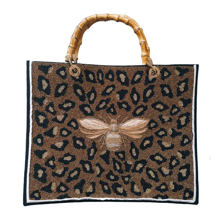 Handmade Leopard Beaded Tote Bag