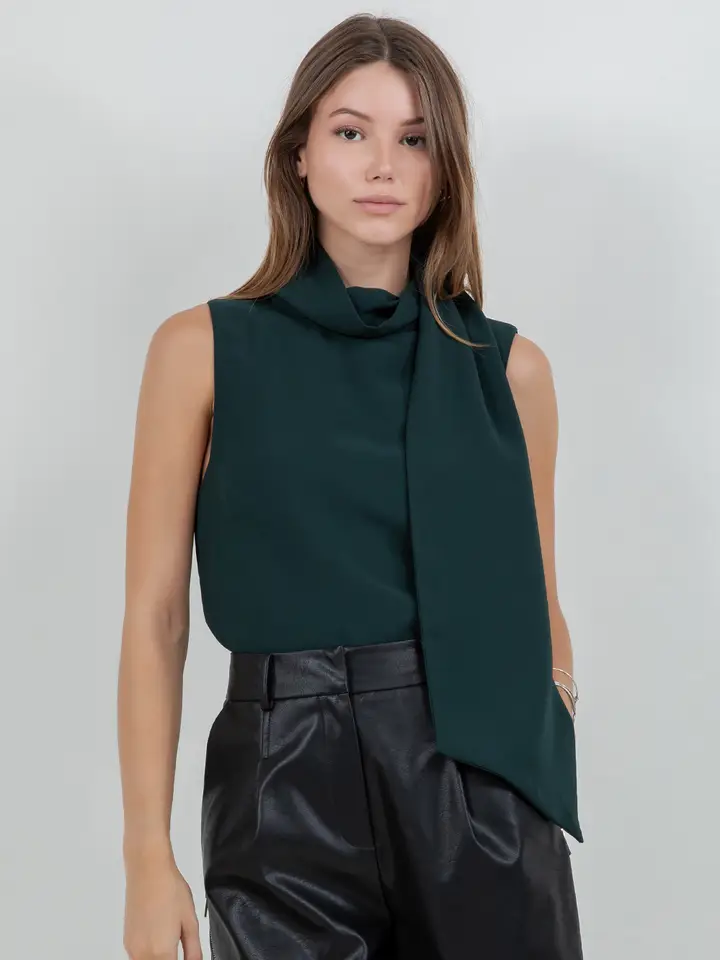 Aria Attached Scarf  Woven Top