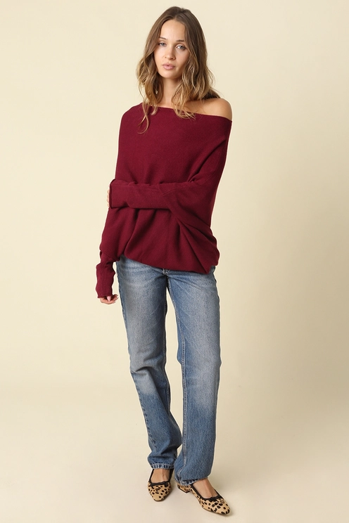 Amar Asymmetric Off Shoulder Sweater