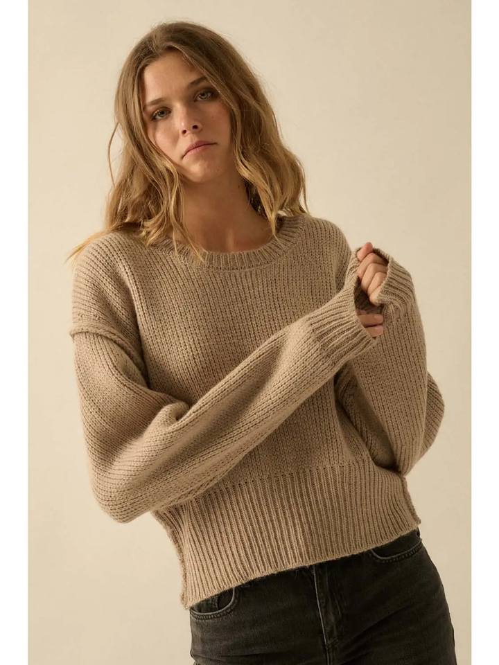 Solid Knit Exposed Seam Sweater