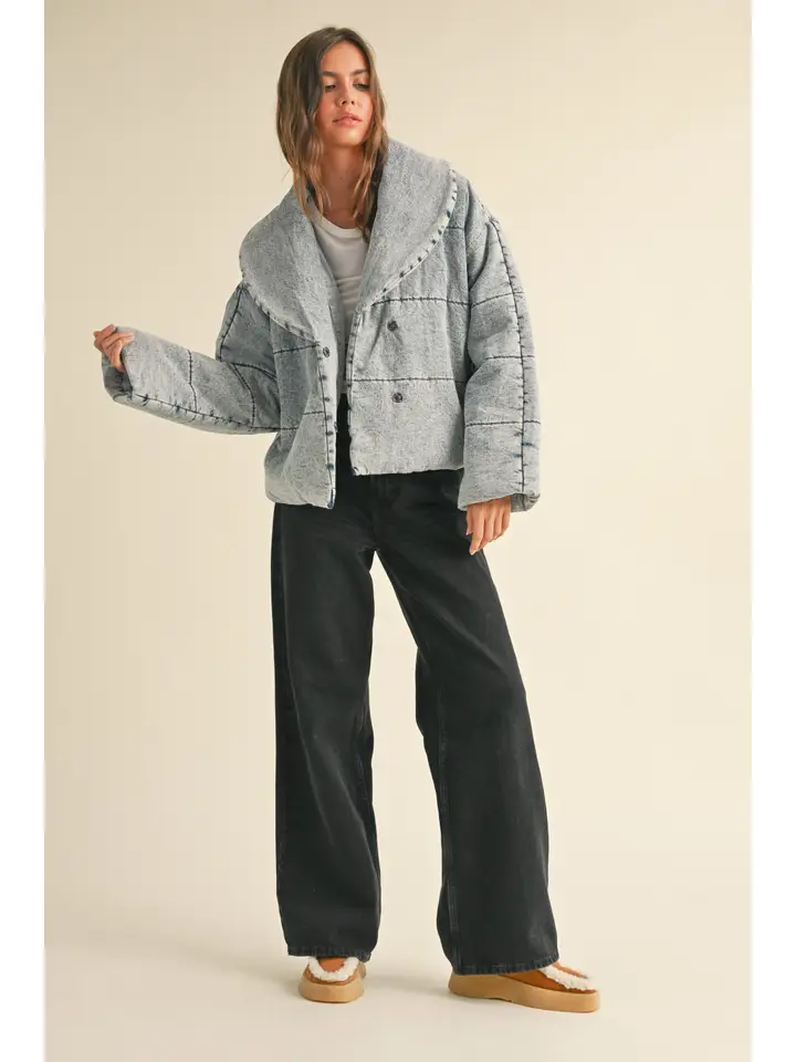 Quilted Tie To Close Denim Jacket