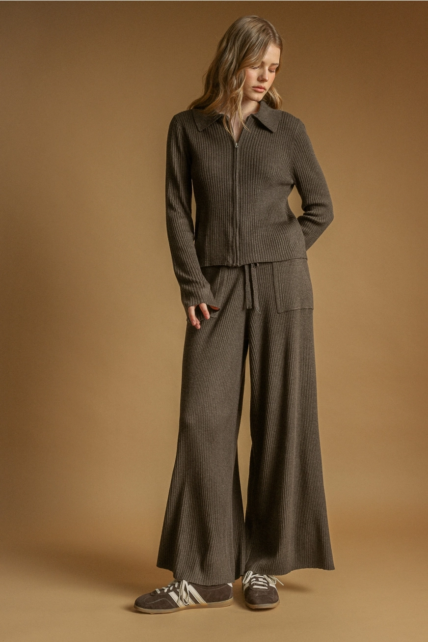 Straight Leg Ribbed Knitted Pants