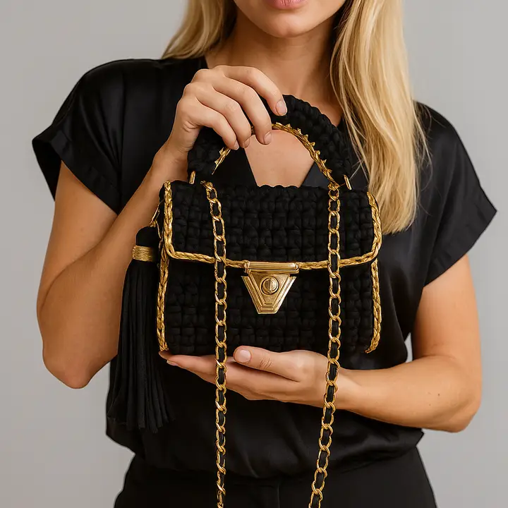 Siyah Handmade Crochet Clutch Bag