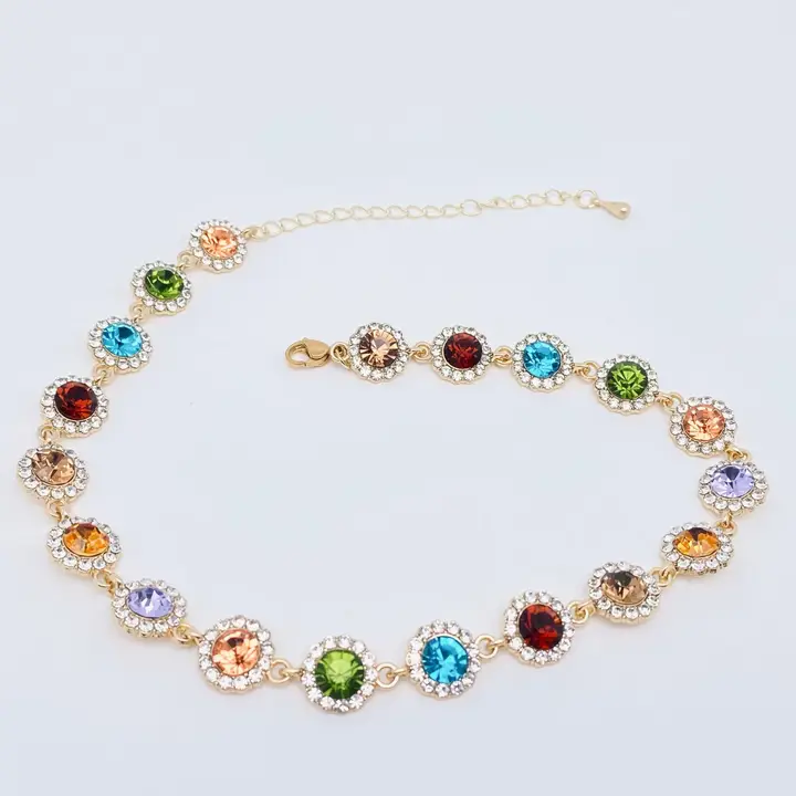 Colored Rhinestone Chain Choker Necklace