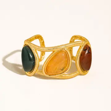 Auburn 18K Gold Vintage Stone Cuff Bracelet