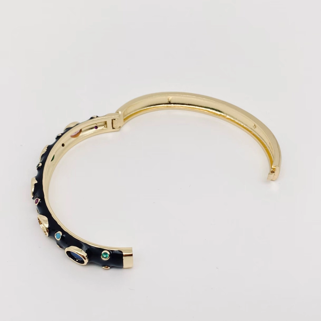 Inlaid Cubic Zirconia Gold Plated Enamel Bangle
