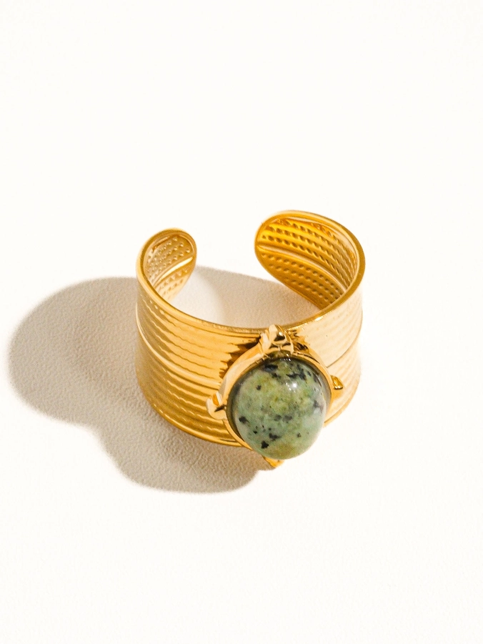Oasis 18K Gold Non Tarnish Stone Bold Adjustable Ring