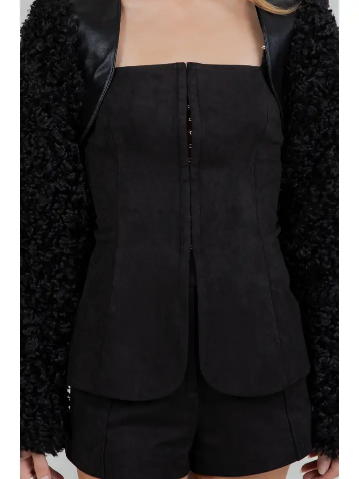 Pu + Sherpa Combo Bolero Moto Jacket