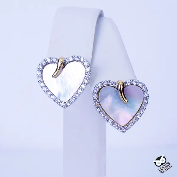 Lovely mother of pearl heart earrings 1/2 Push backs Rhodium plated Stainless steel post. - Beciga