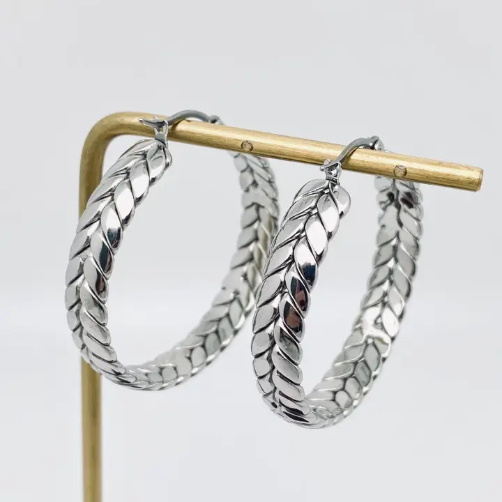 Wheat Shaped Stainless Steel Hoop Earrings