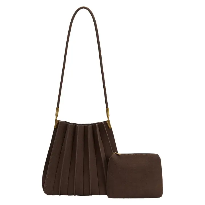 Carrie Vegan Suede Shoulder Bag (available in chocolate & mushroom)