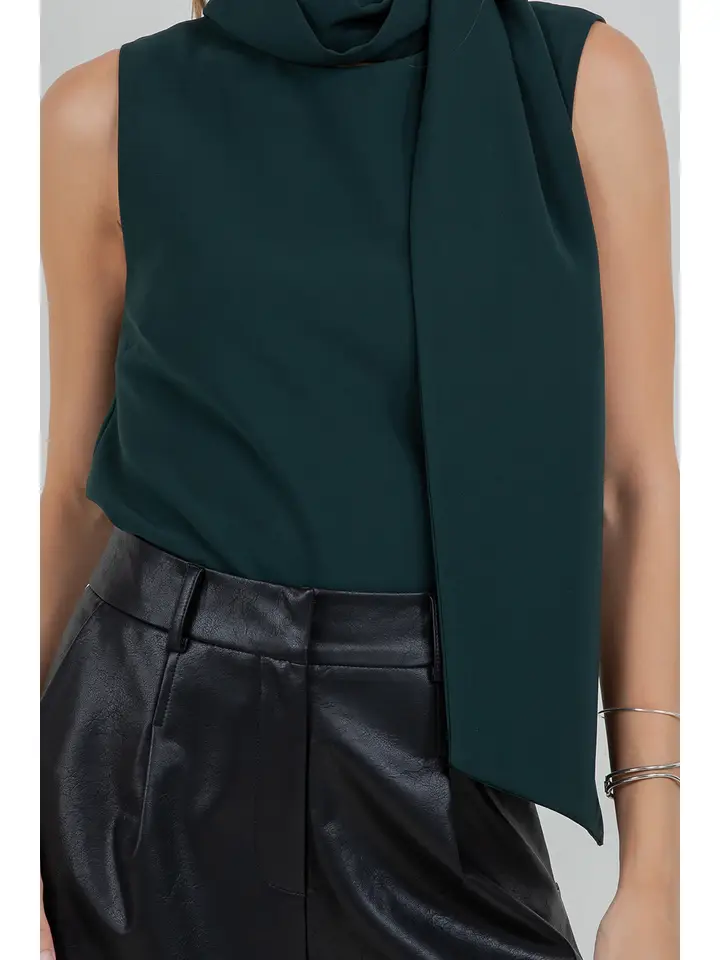 Aria Attached Scarf  Woven Top