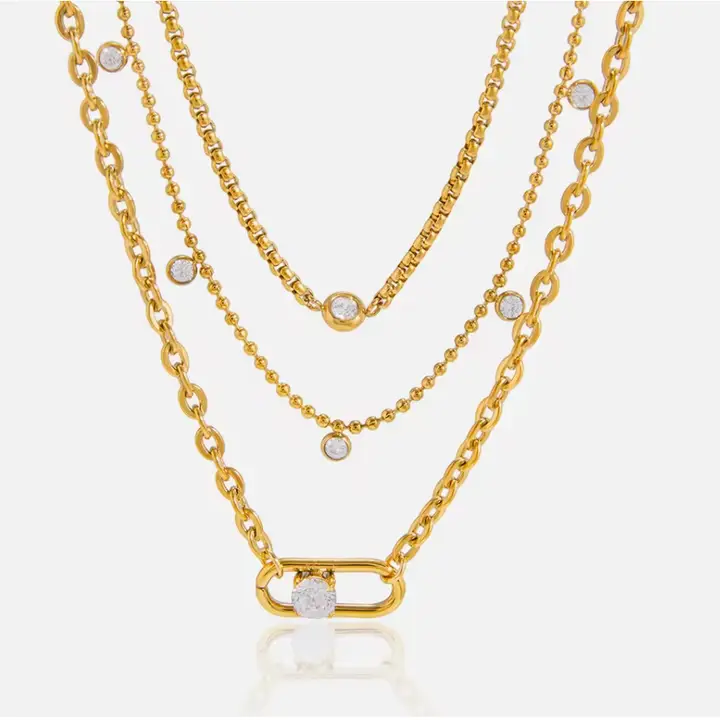 Bold Link Layered Necklace Waterproof