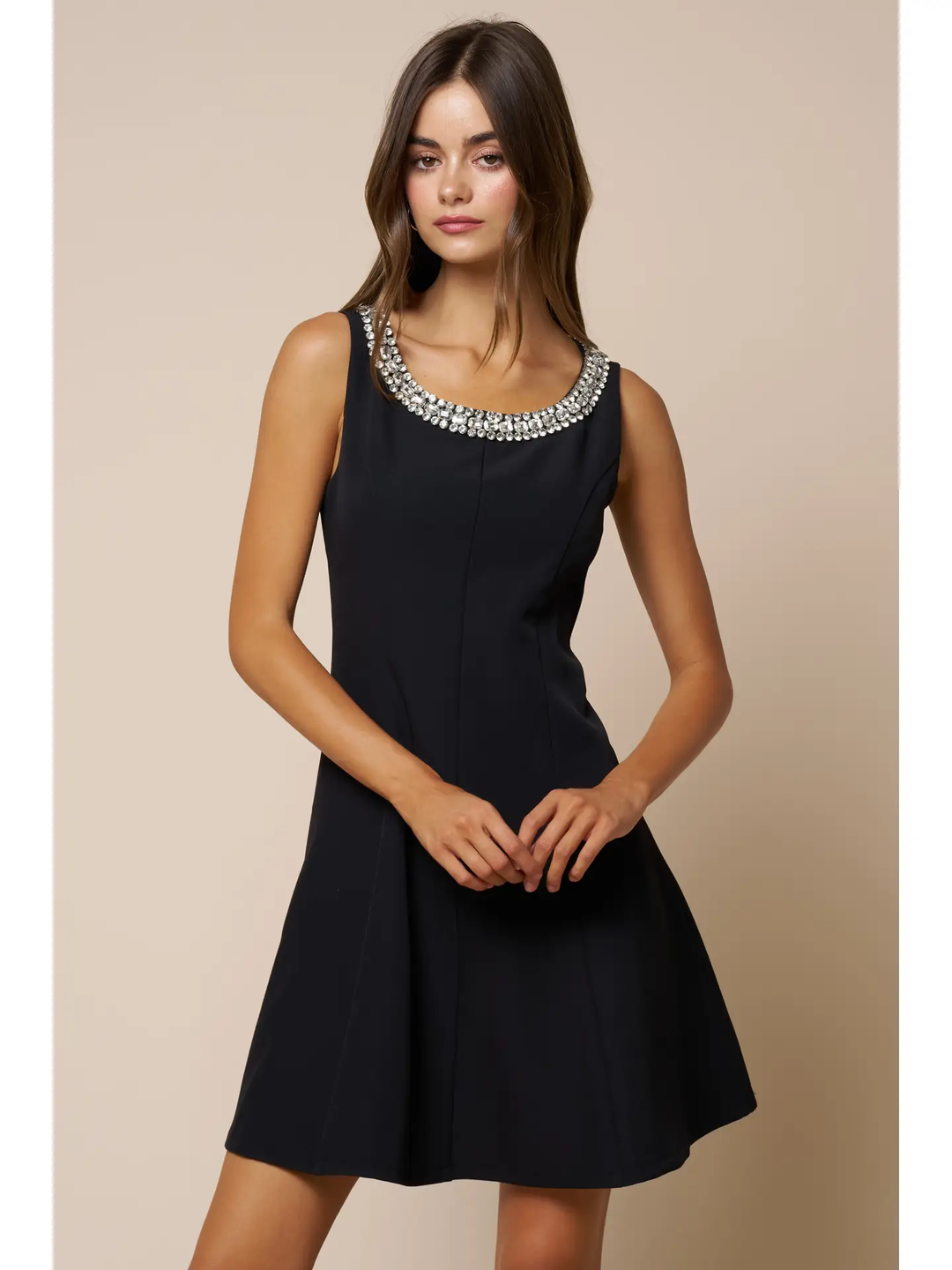 Jeweled Neckline Fit & Flare Mini Dress
