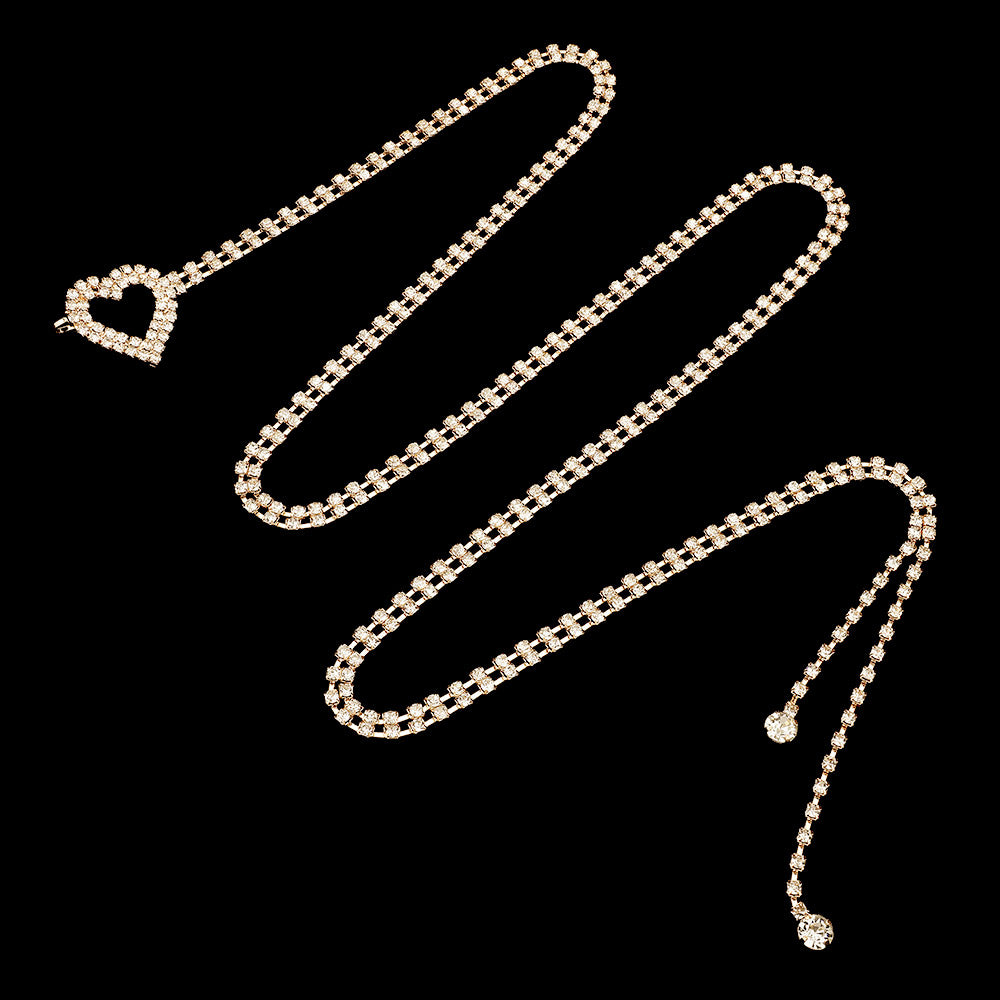 Heart Drop Accent Rhinestone Waist Chain Belt (Silver & Gold Options)