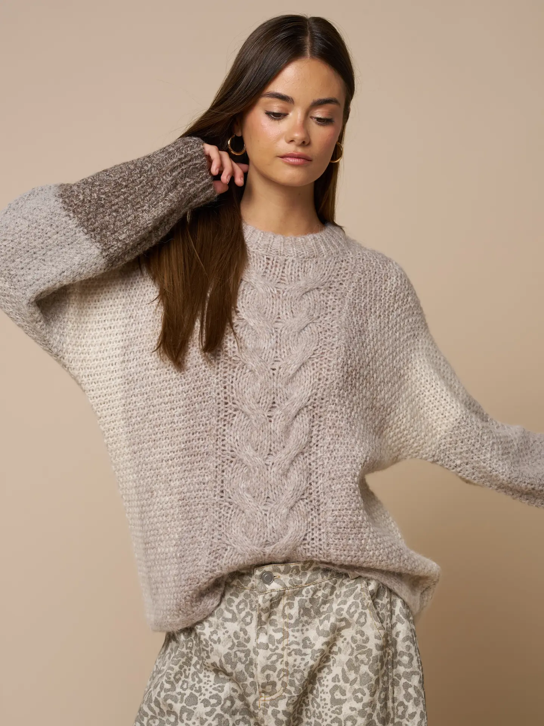 Color Block Cable Knit Sweater
