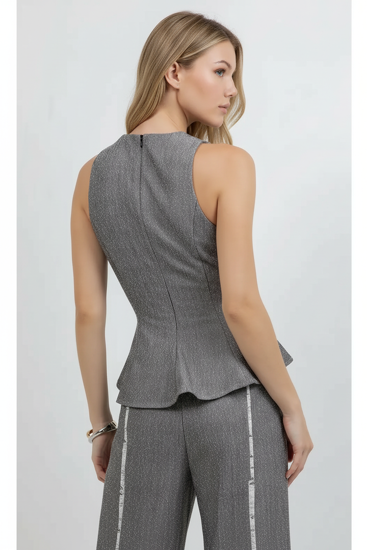 Fray Edge Peplum Top — Blonde Model Back