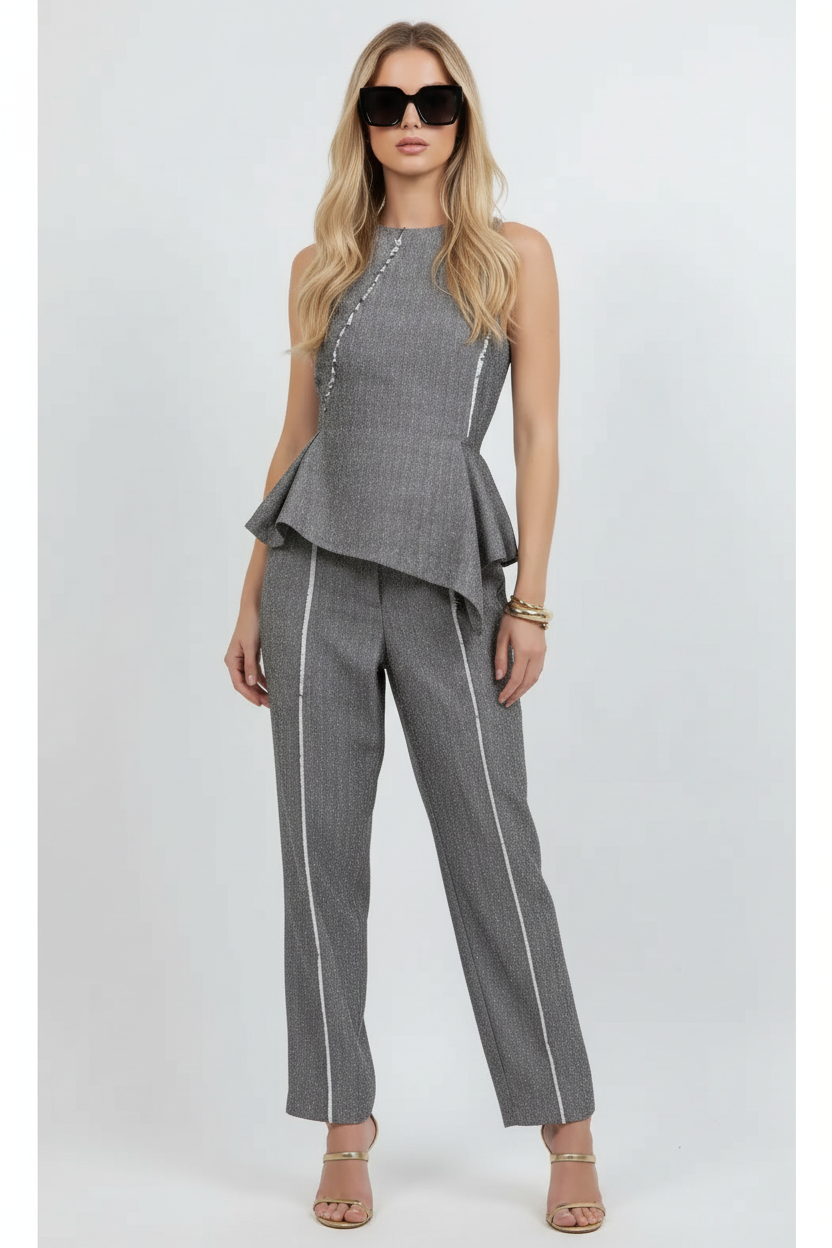 Fray Edge Peplum Top — Blonde Model Front