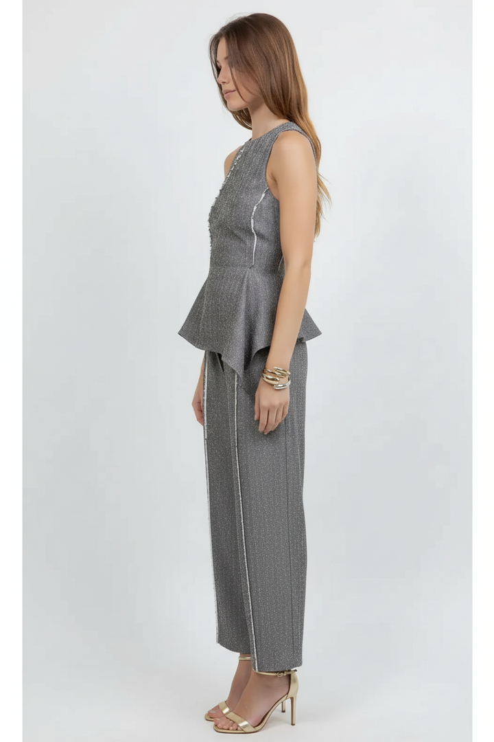 Fray Edge Peplum Top — Blonde Model Side