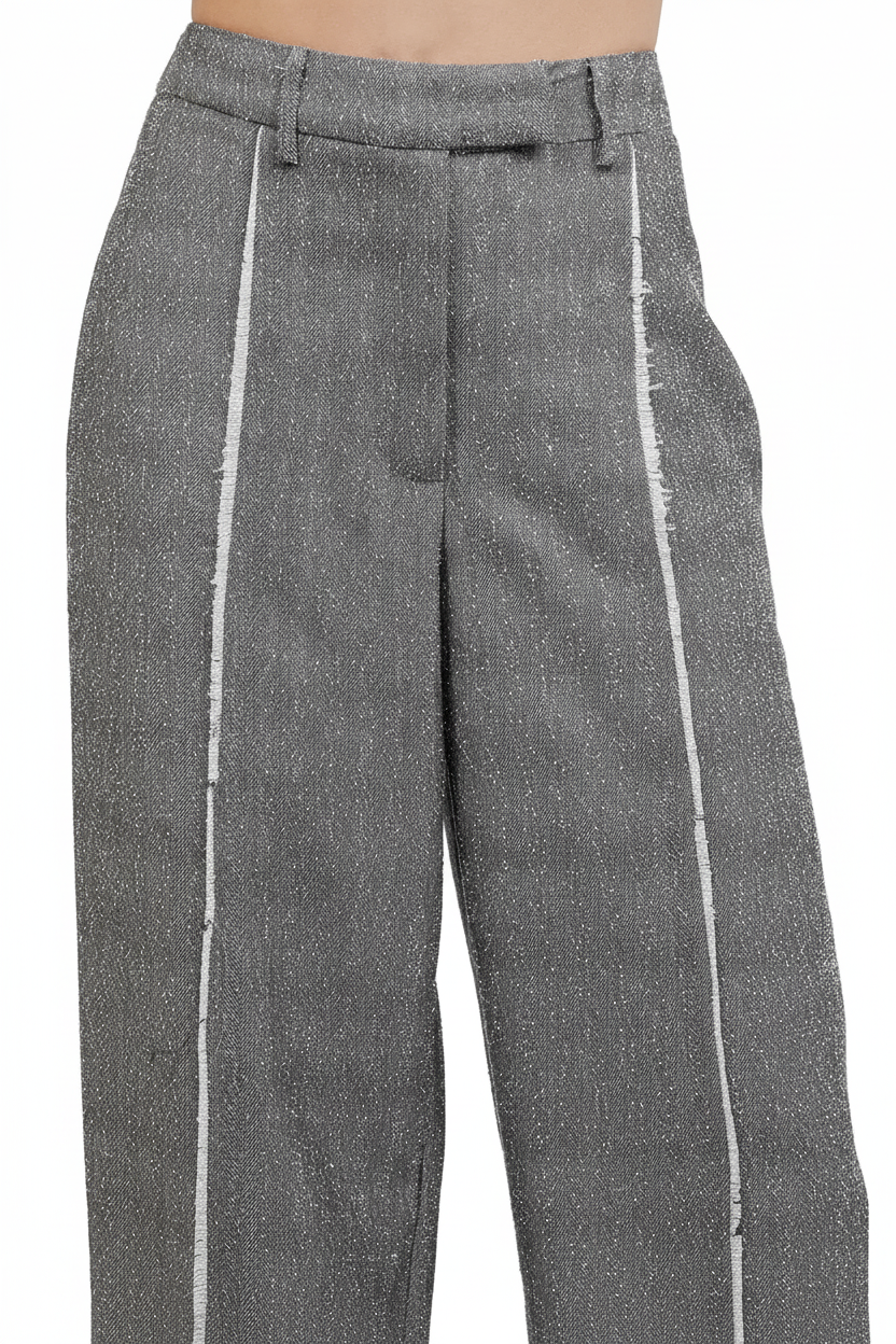 Fray Edge Trousers — Front Detail White Background