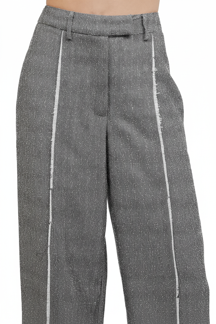 Fray Edge Trousers — Front Detail White Background