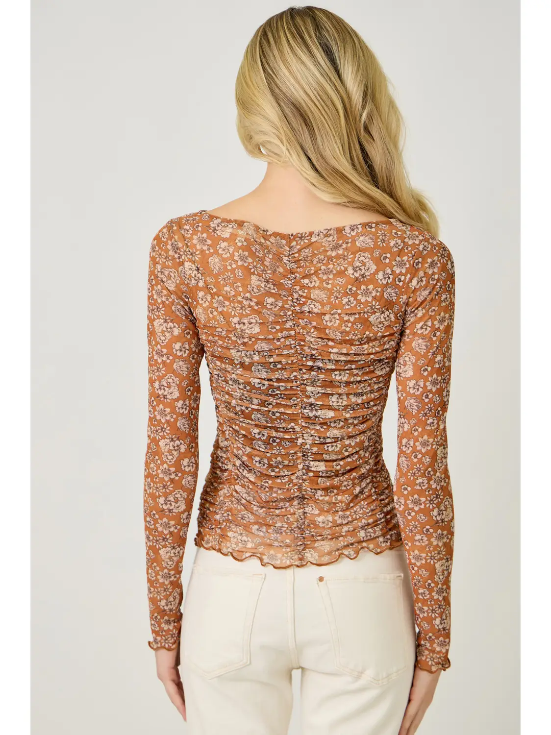 Lettuce Hem Mesh Print Top