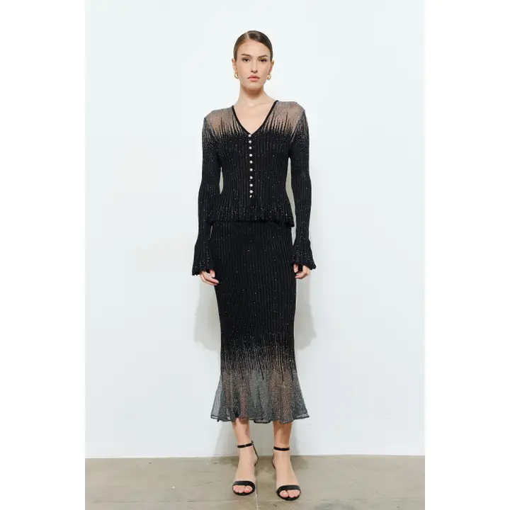 Embellished Metallic Glitter Midi Skirt