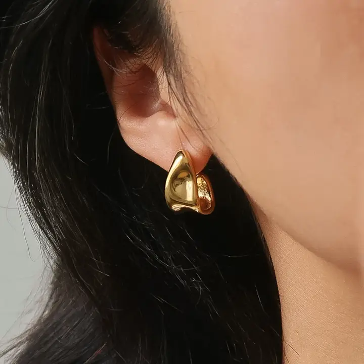 Ninelle 18K Gold Non Tarnish Sculpted Wave Hoop Earrings