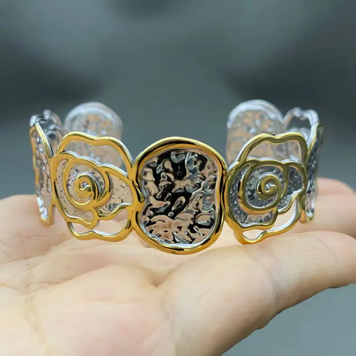 Two Tone Hammer Texture Flower Cuff