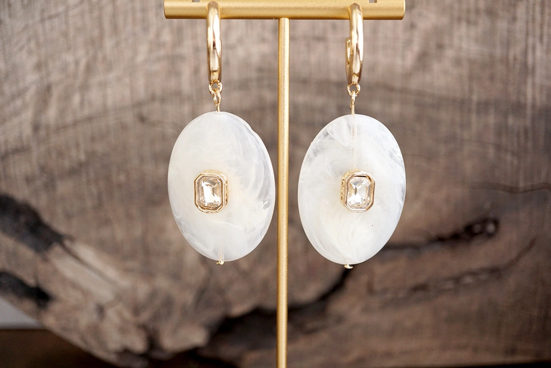 Prism Drift Marbled Acrylic Stone Open Hoop Dangling Earrings