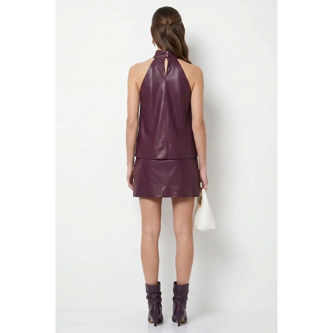 Grommet Hem Vegan Leather Top