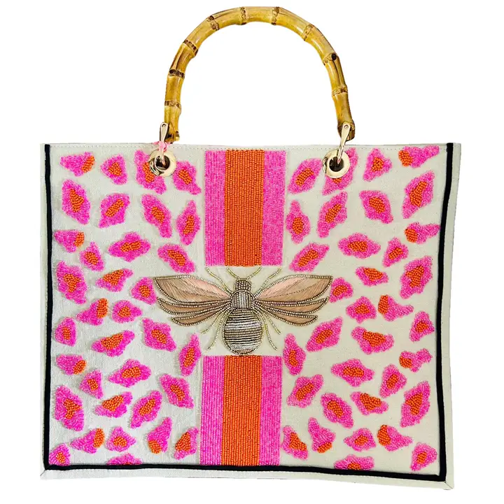 Handmade Leopard Beaded Tote Bag