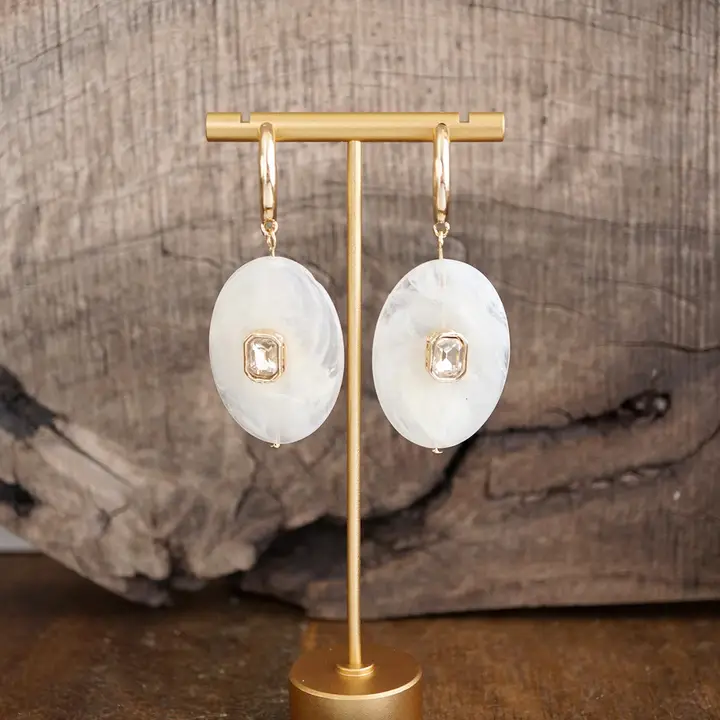 Prism Drift Marbled Acrylic Stone Open Hoop Dangling Earrings