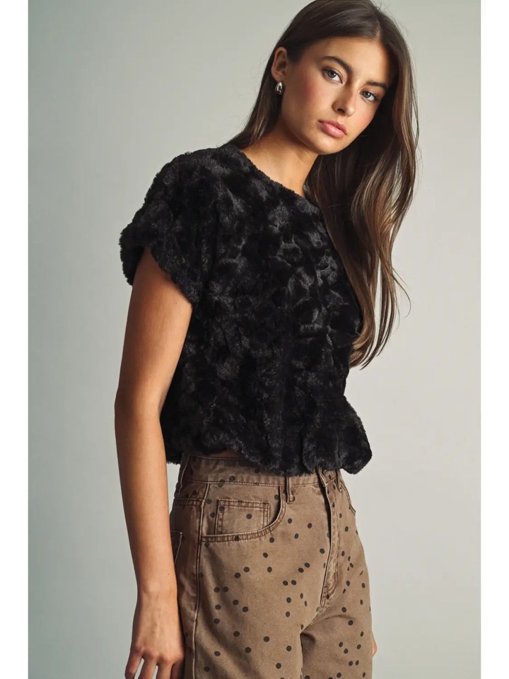 Plush Textured Faux Fur Top (available in black, mocha & cream)