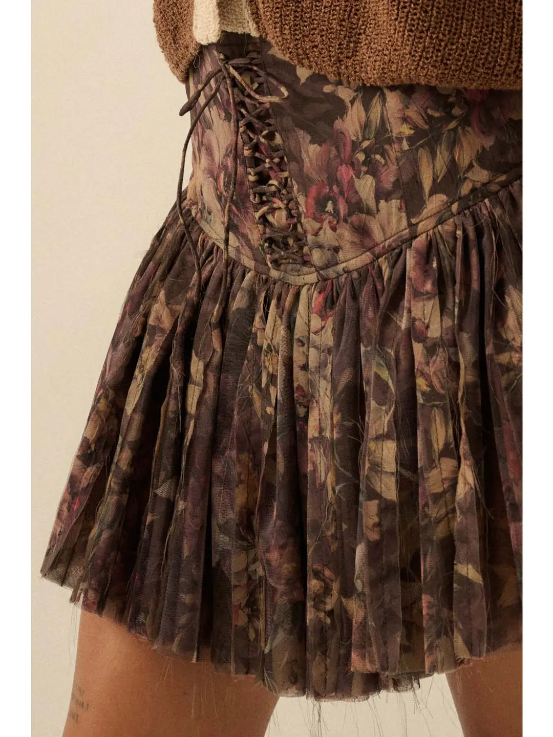 Floral Print Drop Waist Pleated Mini Skort