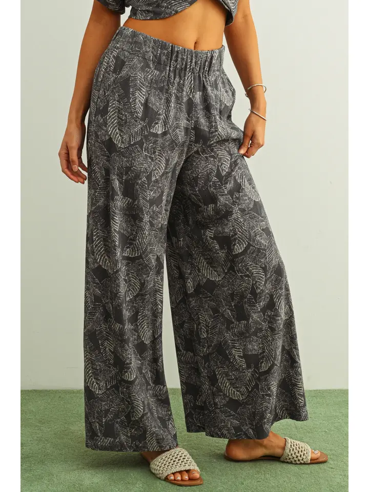 Leaf Print Faded Effect Pants
