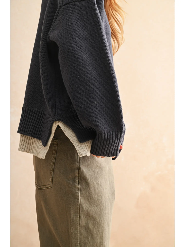 Color Combo V-Neck Sweater Top