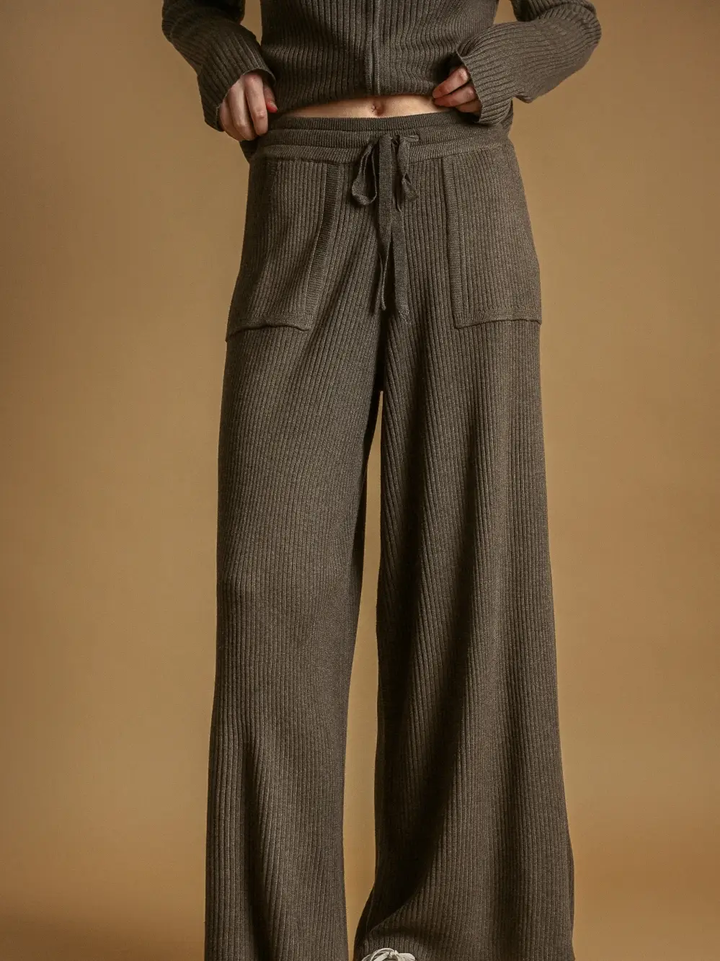 Straight Leg Ribbed Knitted Pants