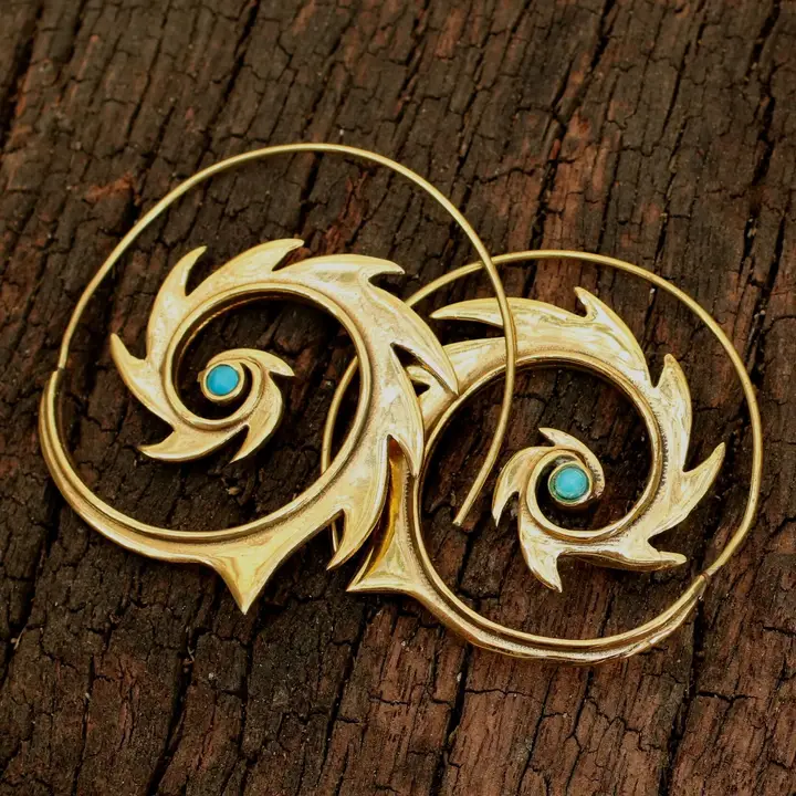 Brass Rooster Spiral Earrings
