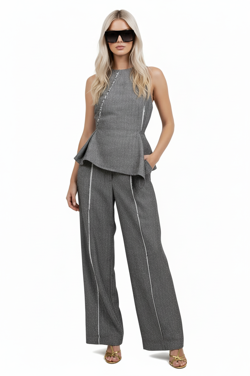 Grey Tweed Trousers — Beciga Model Front
