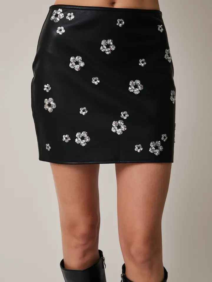 Daisy Sequin Leather Mini Skirt