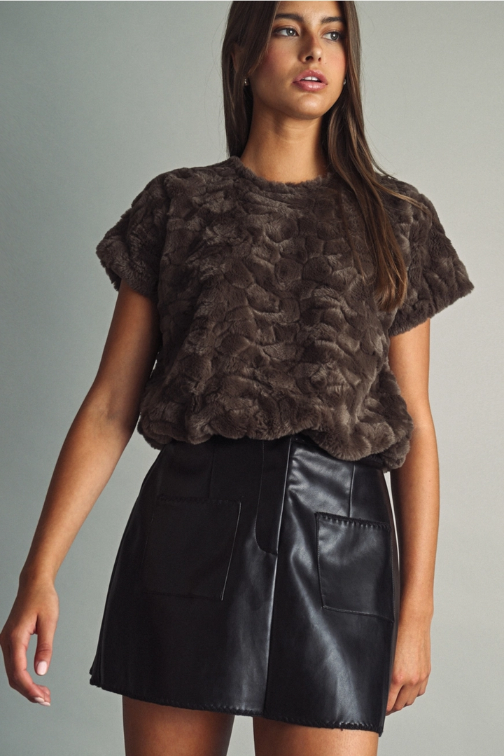 Plush Textured Faux Fur Top (available in black, mocha & cream)