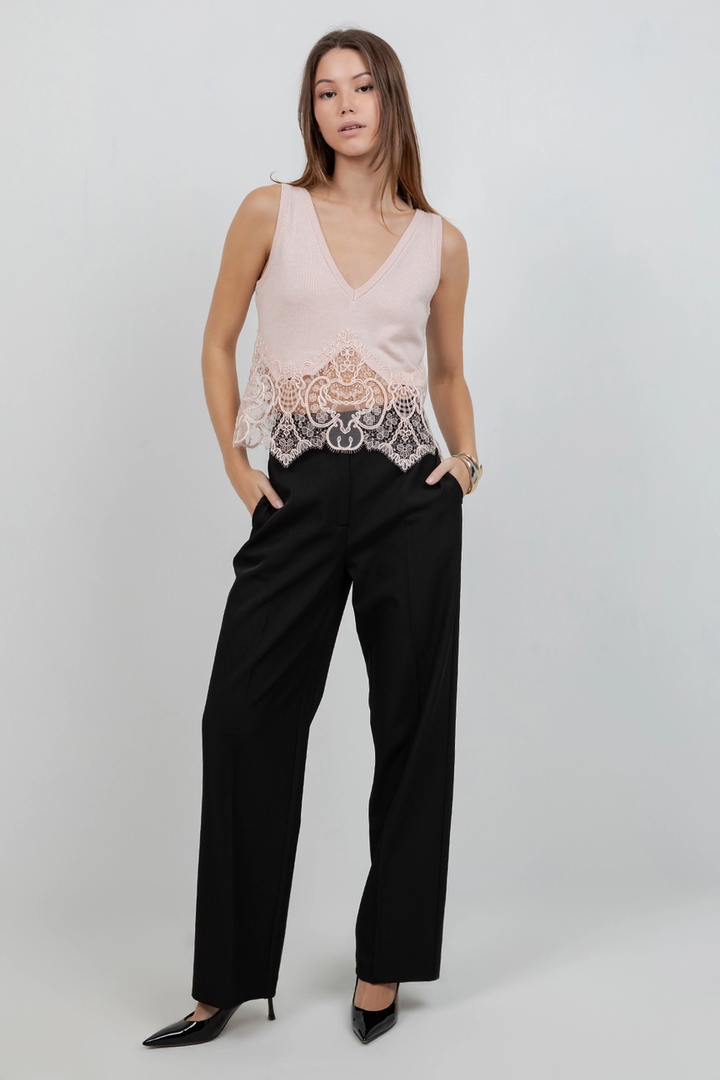 Knitted Sweater with Lace Edge Detailing