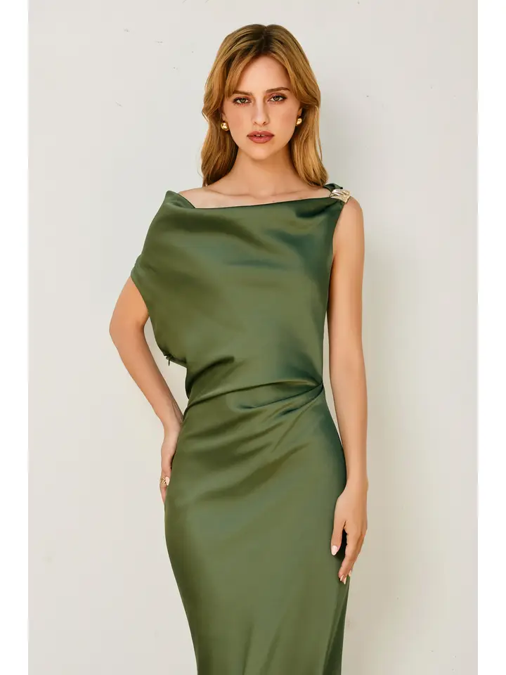 Destiny Dull Satin Ruched Midi Dress