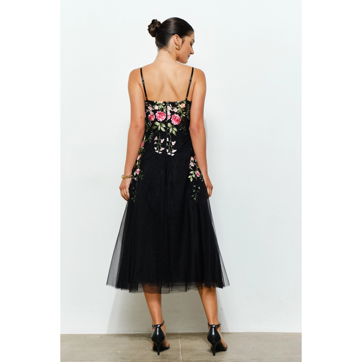 Floral Embroidered Sweetheart Tulle Midi Dress