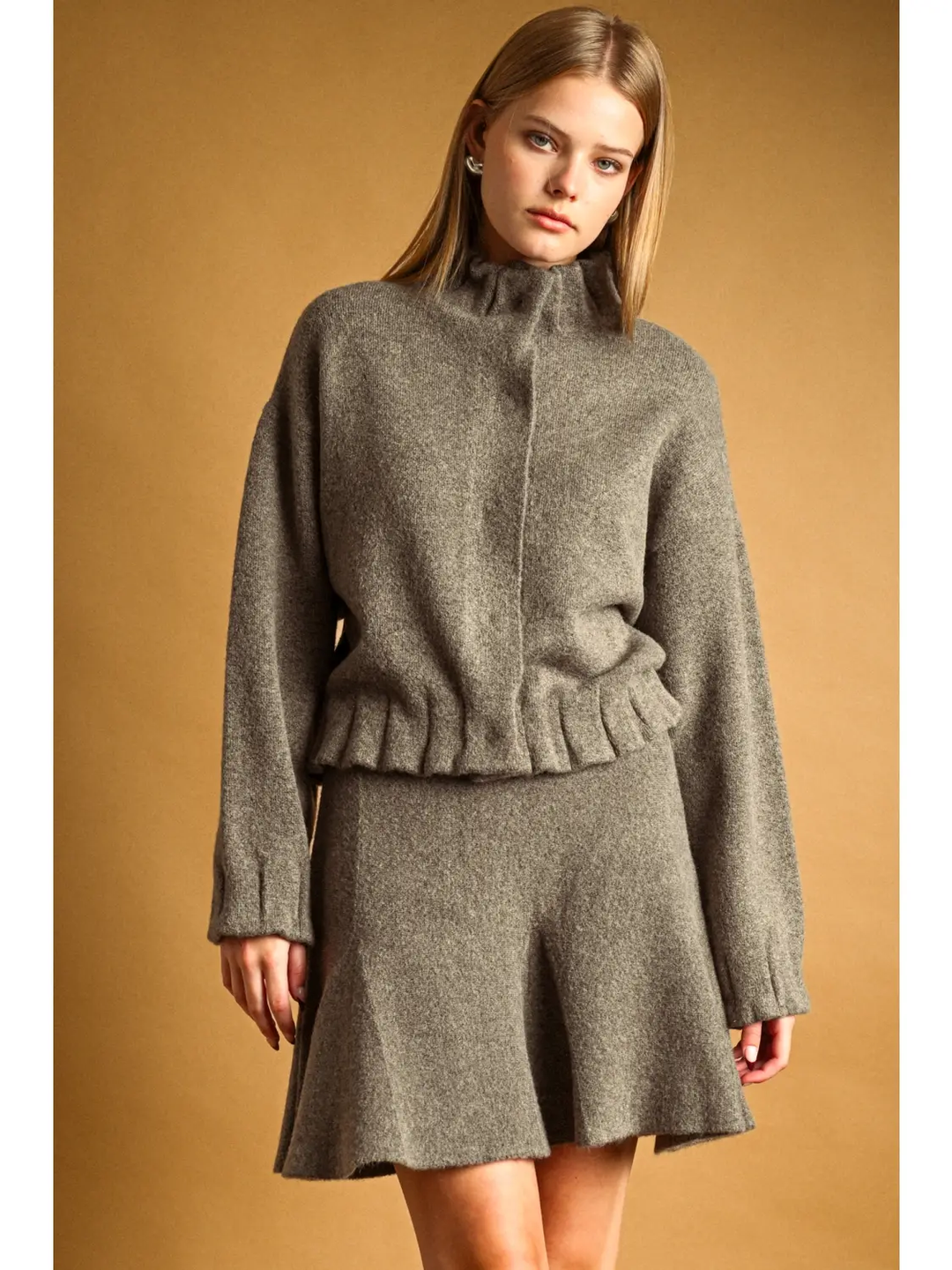 High Neck Button Closure Jacket
