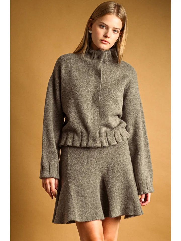 High Neck Button Closure Jacket