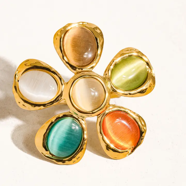 Stephane 18K Non-Tarnish Vintage Stone Floral Ring
